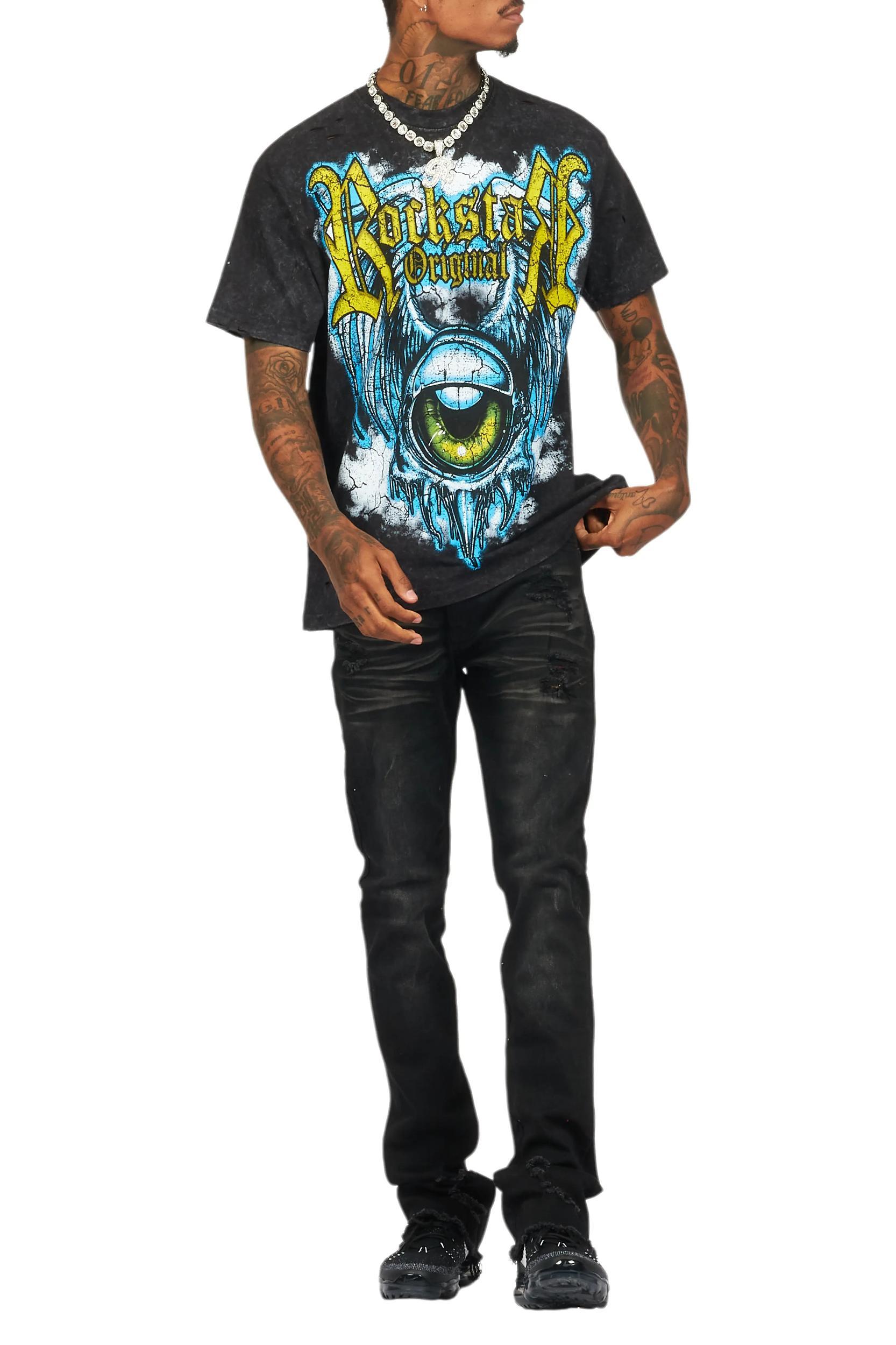 Fenton Vintage Black Oversized Graphic T-Shirt Male Product Image