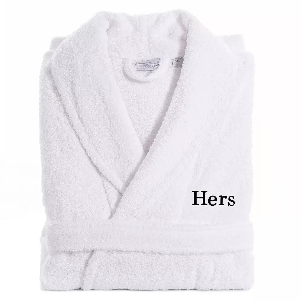 Women's Linum Home Textiles Turkish Cotton Embroidered ''Hers'' Terry Bathrobe, Size: Small/Medium, Black Product Image