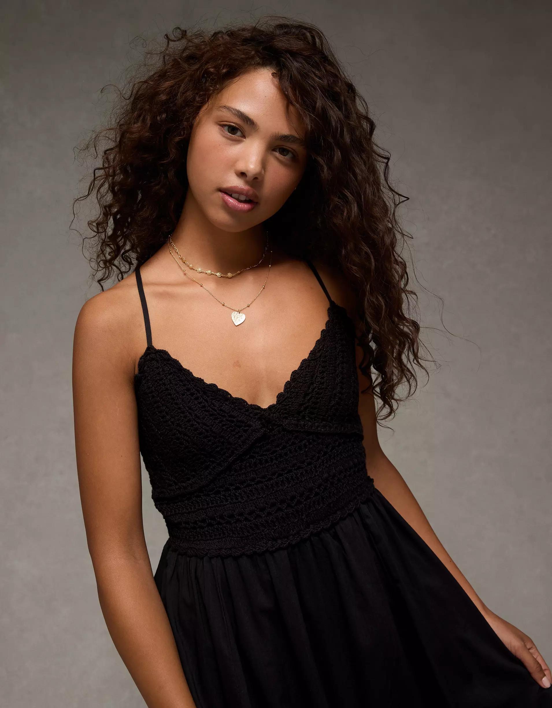 AE V-Neck Crochet Midi Dress Product Image