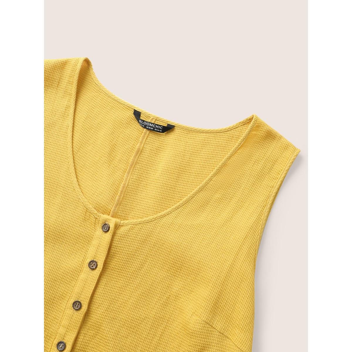 Plus Size Gold Solid Textured Scoop Neck Patched Pocket Jumpsuit Women Casual Sleeveless Everyday Loose Jumpsuits BloomChic 26/4X Product Image
