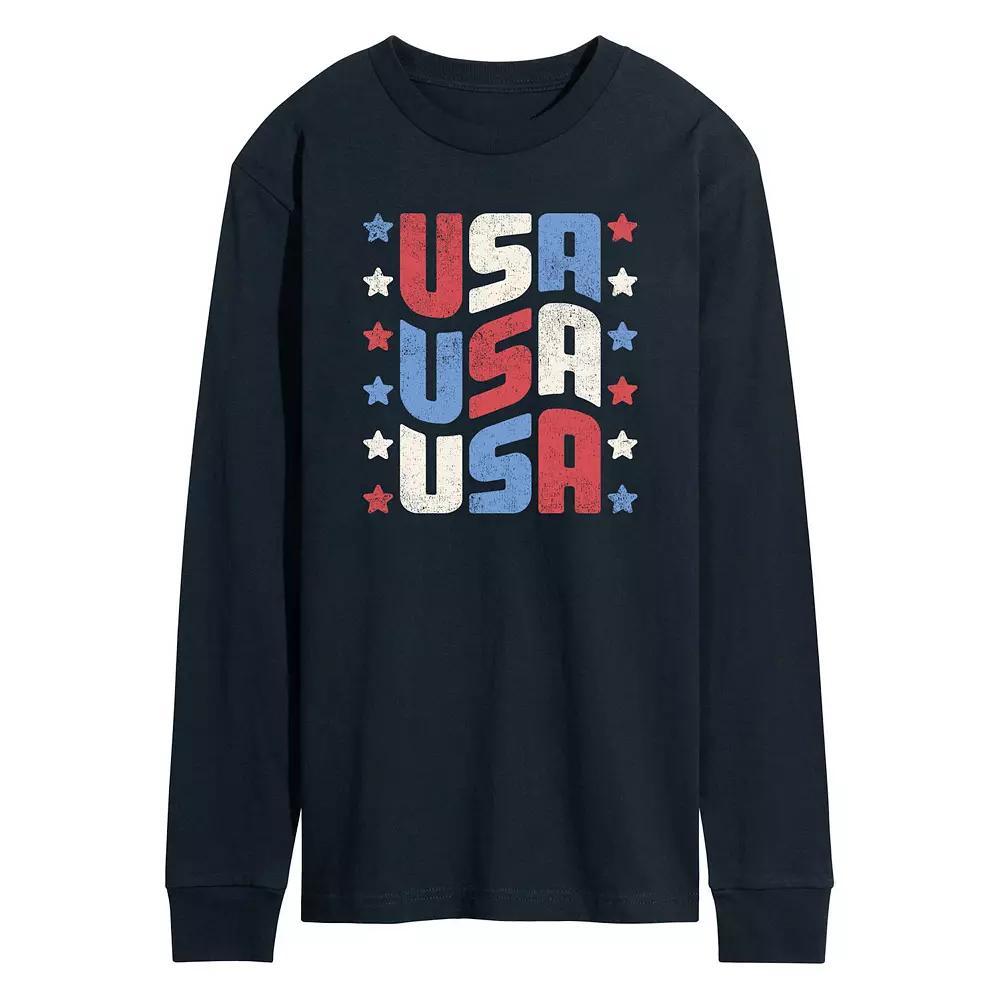 Mens USA Stacked Long Sleeve Graphic Tee Product Image