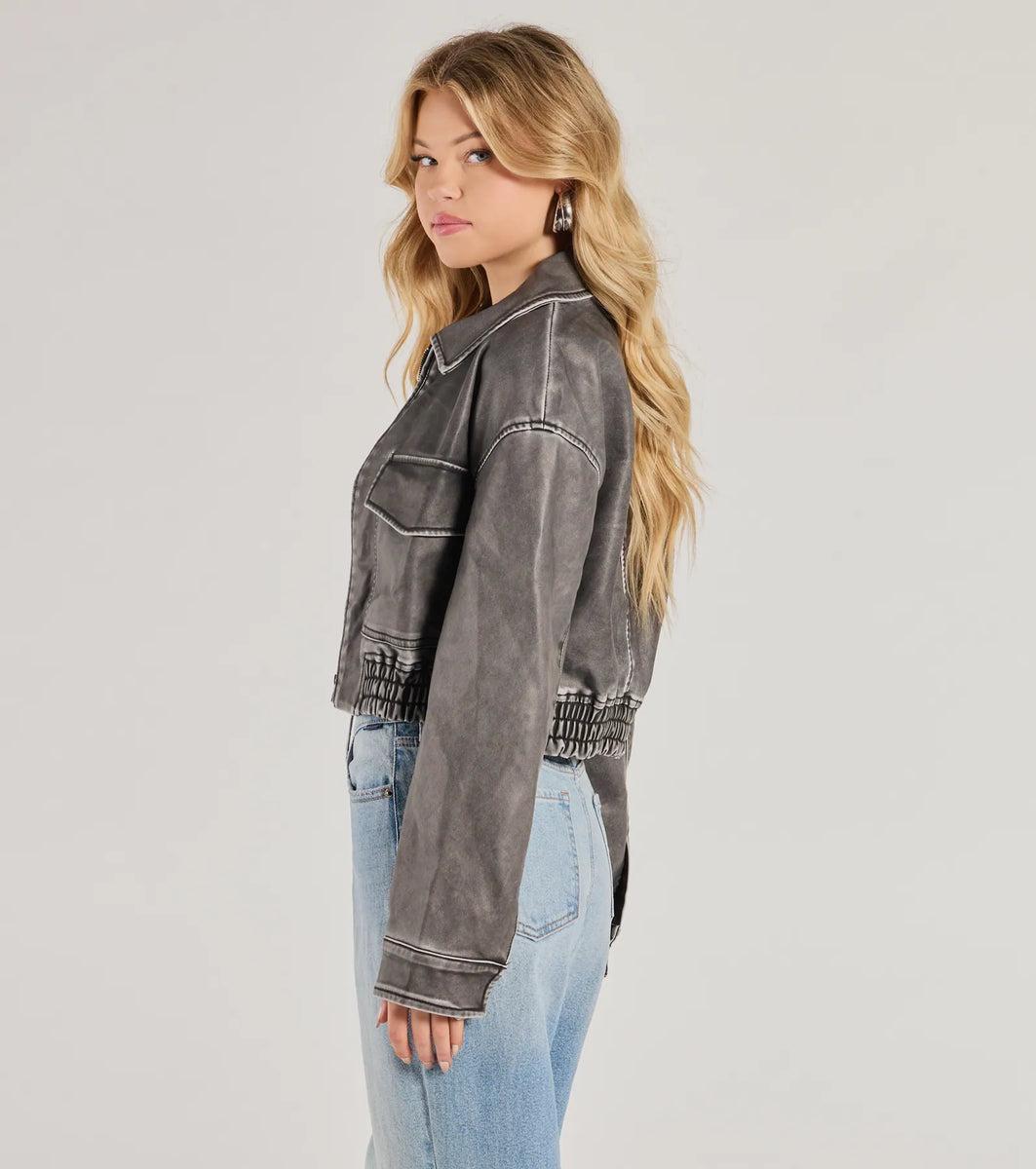 Edgy Attitude Distressed Faux Leather Jacket Product Image