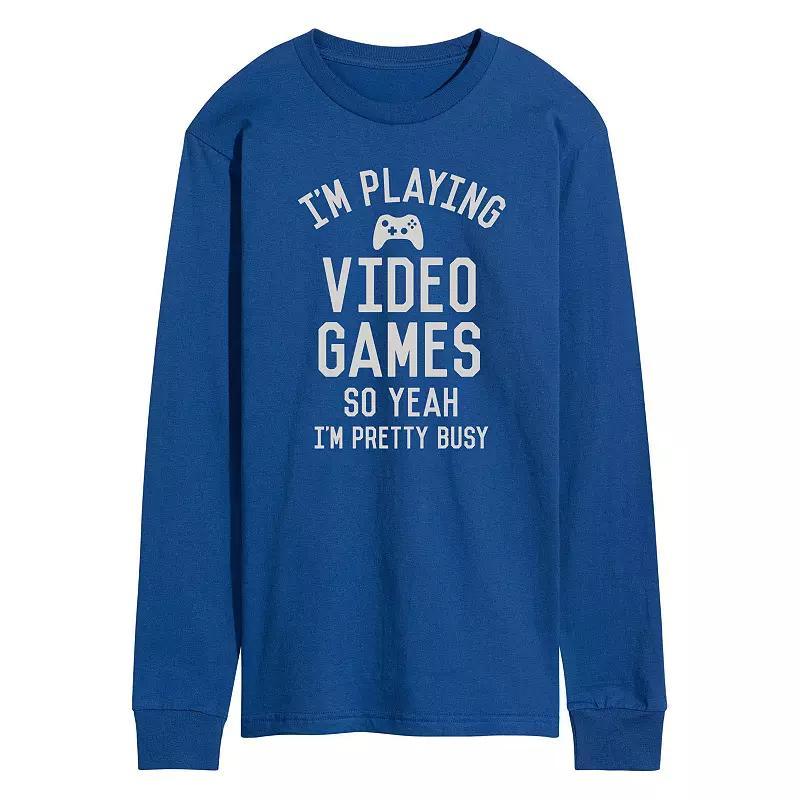 Mens Im Playing Video Games Yeah Busy Long Sleev Graphic Tee Product Image
