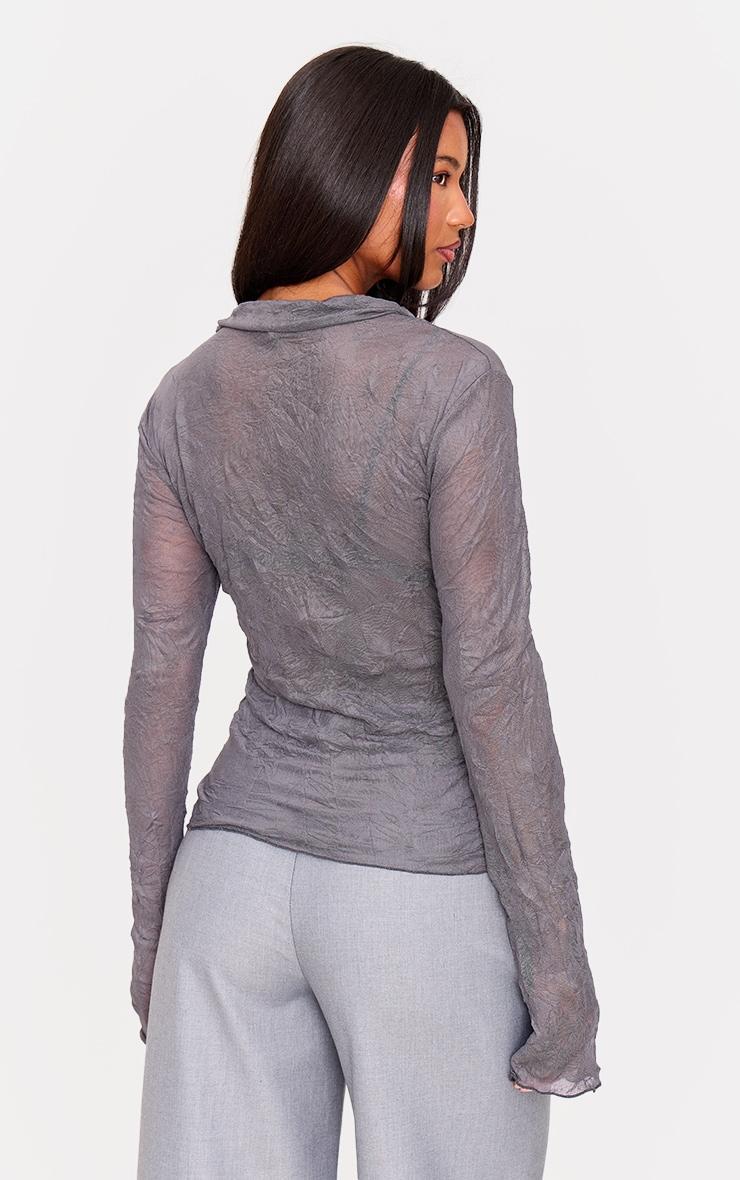 Charcoal Crushed Mesh Long Sleeve Fitted Shirt Product Image