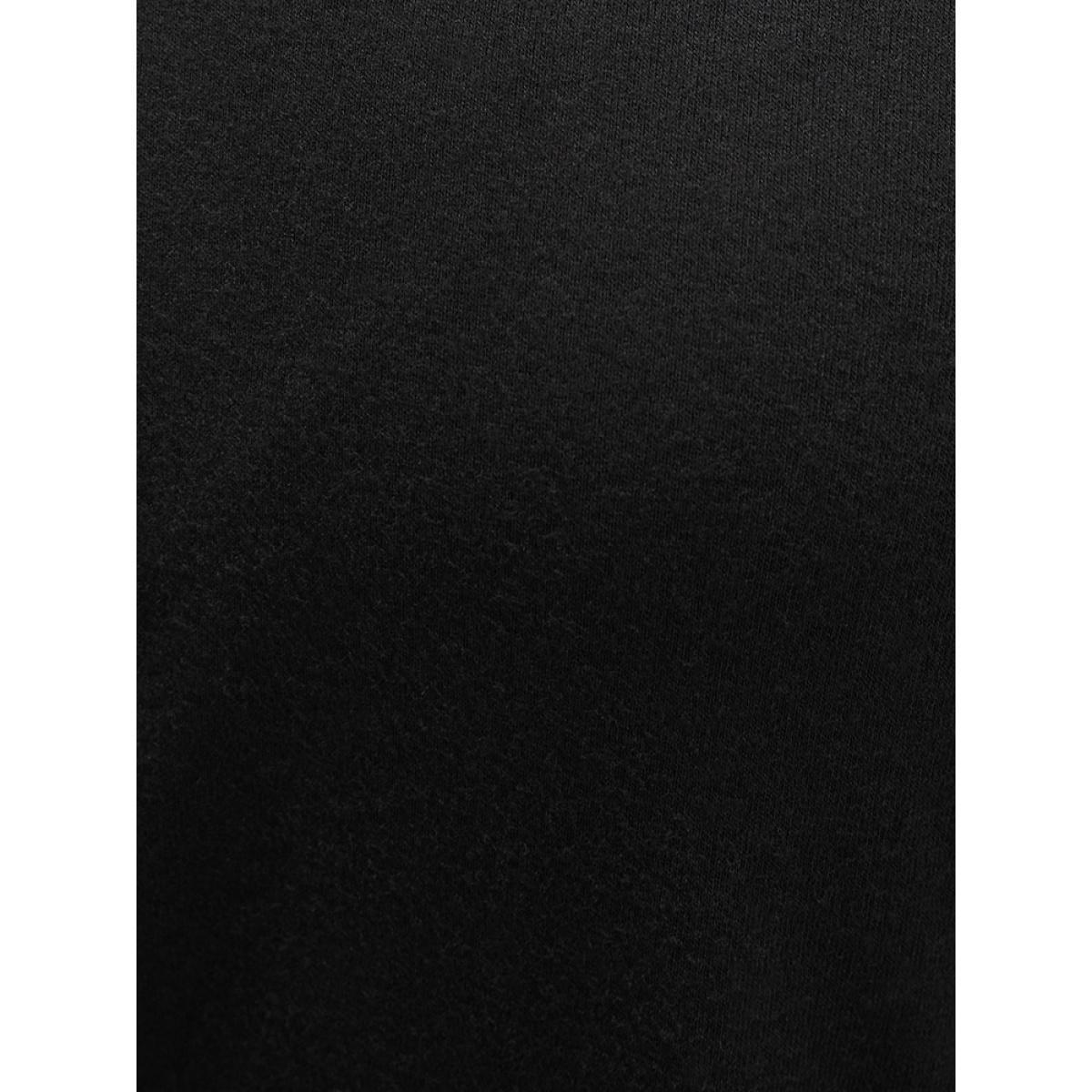 Plus Size Solid V Neck Lace Trim Drop Shoulder Sweatshirt Women Black Elegant Lace V-neck Dailywear Sweatshirts BloomChic 12/L Product Image