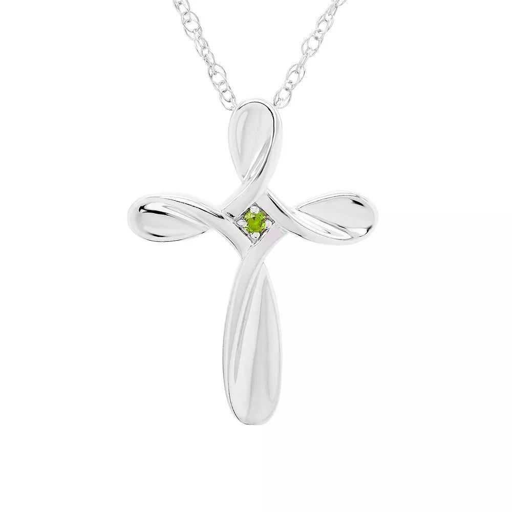 Boston Bay Diamonds Sterling Silver Gemstone Cross Pendant Necklace, Women's, Size: 18", Peridot Product Image
