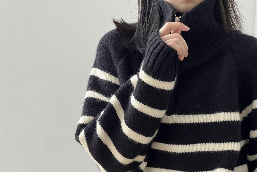 Stand Collar Striped Half Zip Sweater Product Image