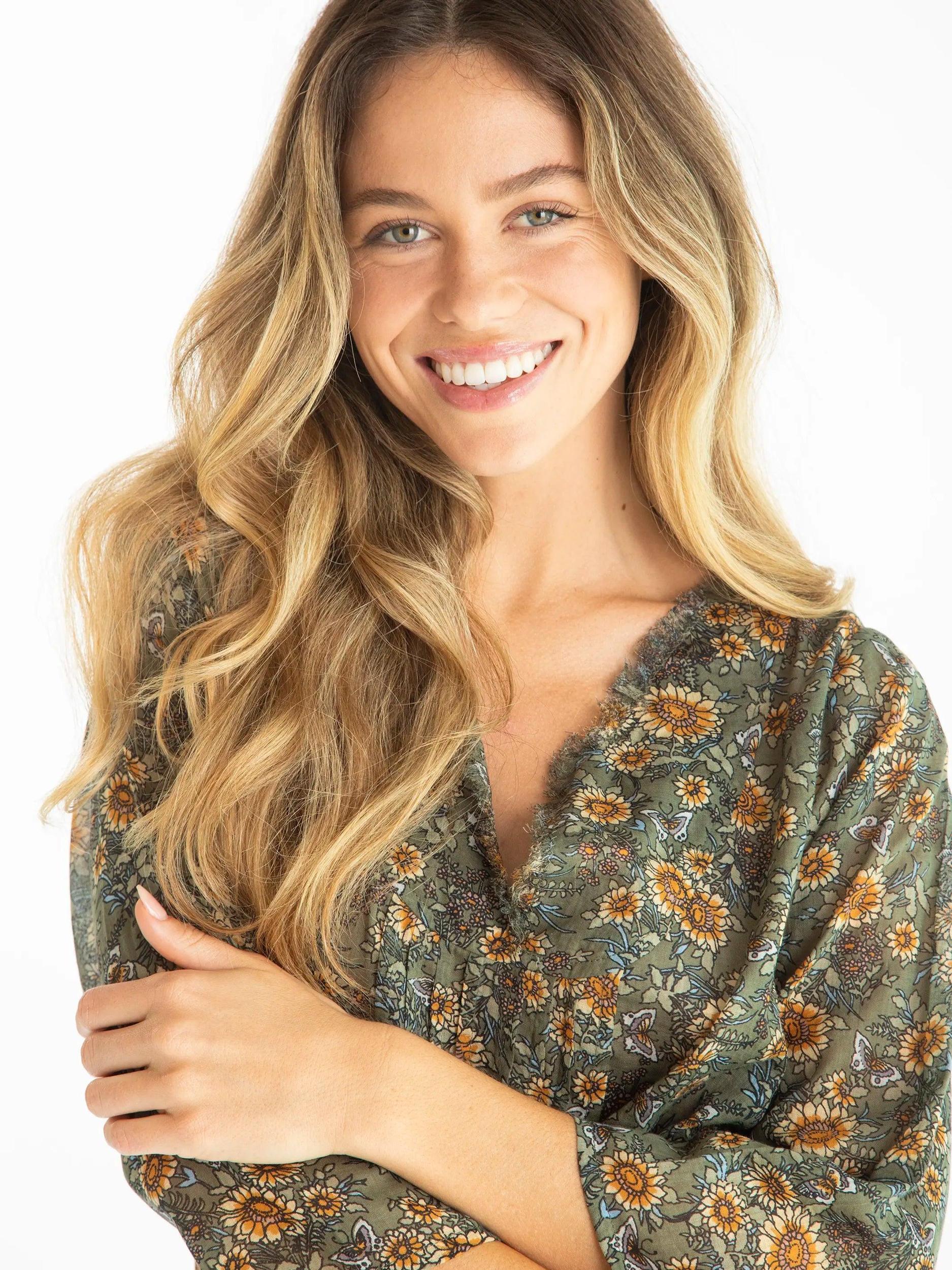 Cotton Tunic-In-A-Bag - Green Sunflower Butterflies Product Image