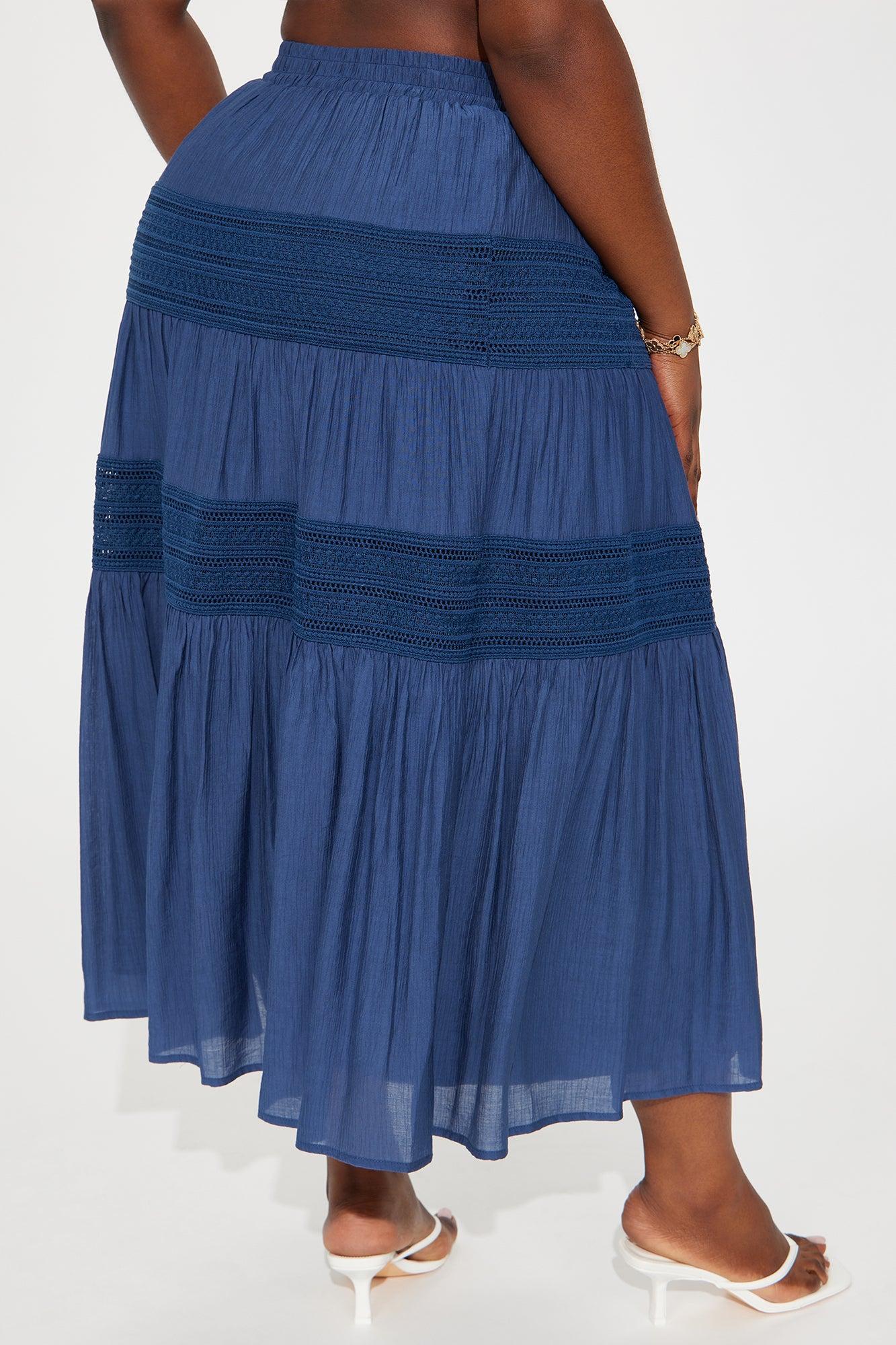 Vivienne Tiered Gauze Midi Skirt - Navy Product Image