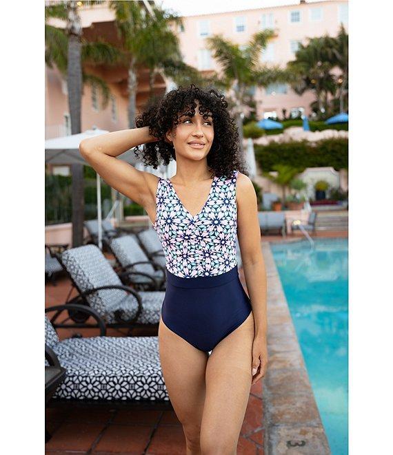 Janela Bay La Valencia V-Neck Open Back Ruched One Piece Swimsuit Product Image
