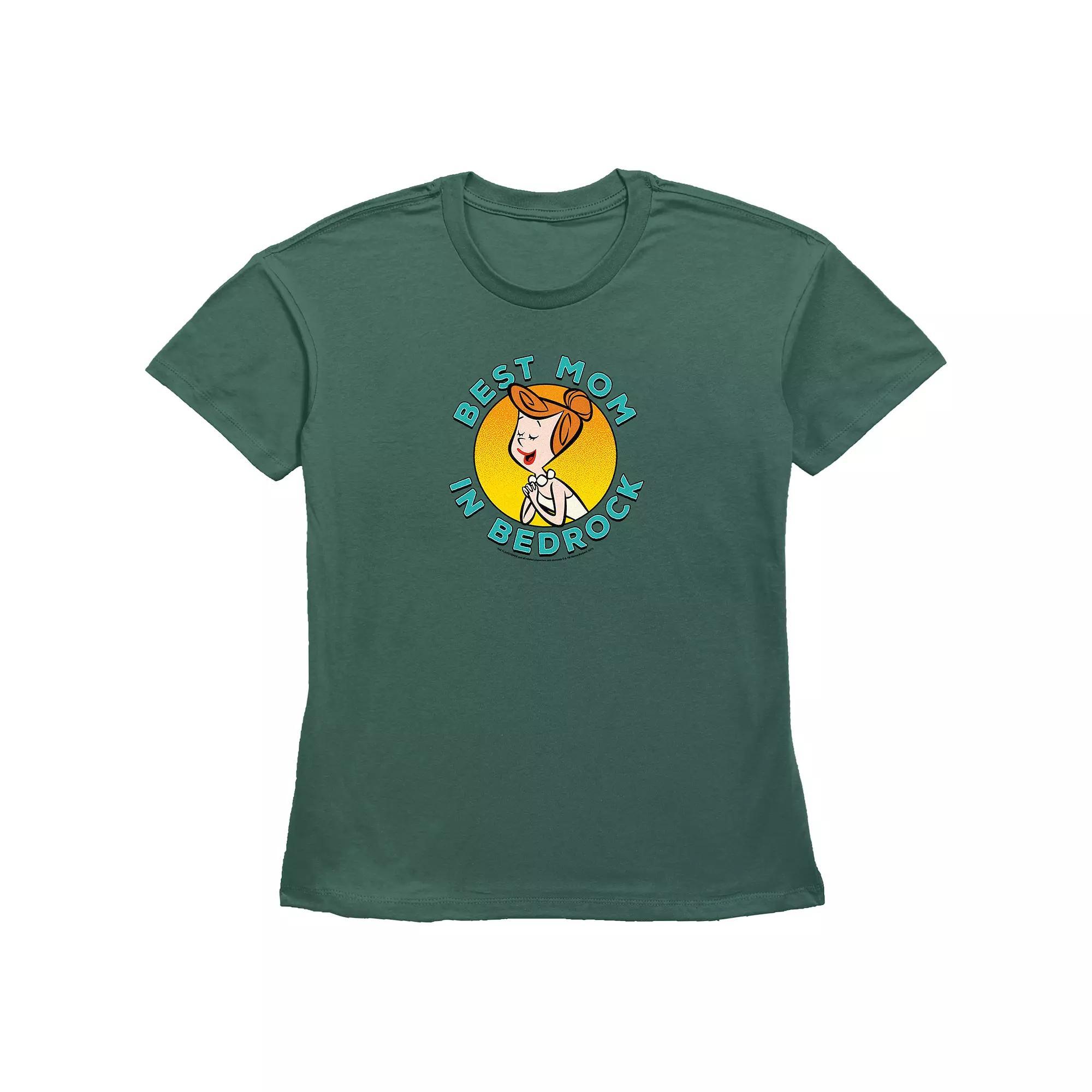 Women's The Flintstones Best Mom In Bedrock Basic Fit Graphic Tee, Size: Large, Green Product Image