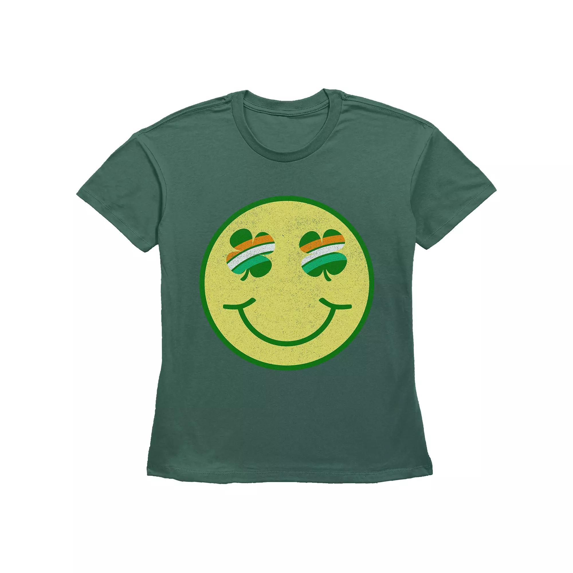 Women's Shamrock Eyes Smiley Face Graphic Tee, Girl's, Size: Medium, Grey Gray Product Image