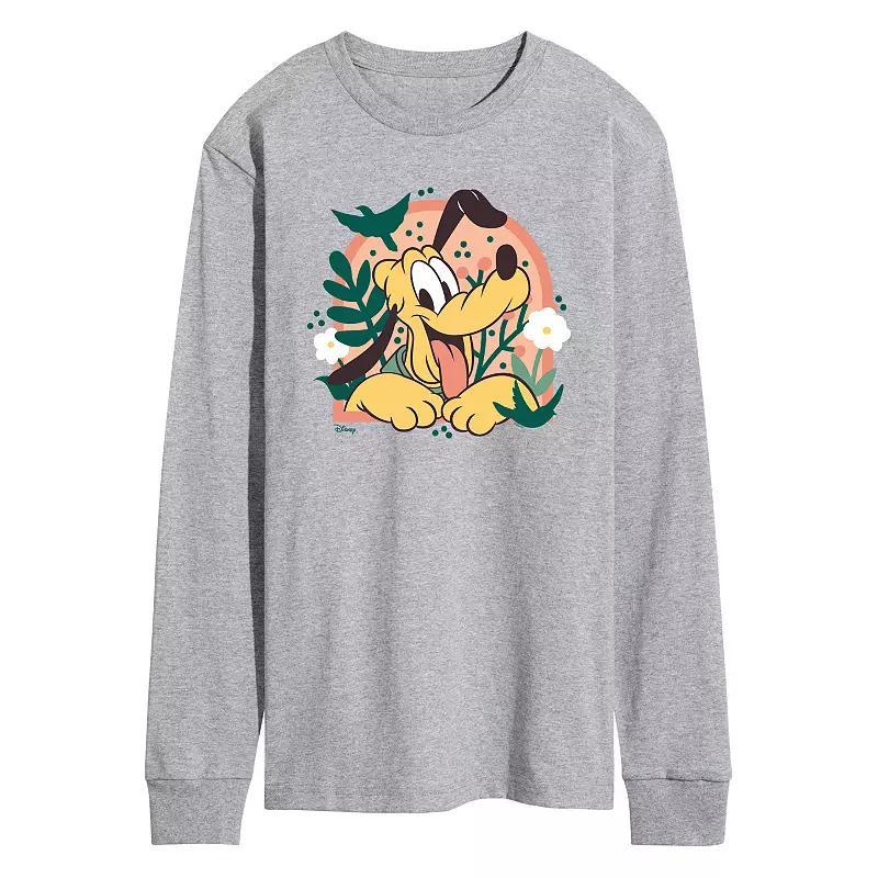 Disney's Mickey Mouse & Friends Pluto Men's Plants Long Sleeve Graphic Tee, Size: Large, Grey Gray Product Image