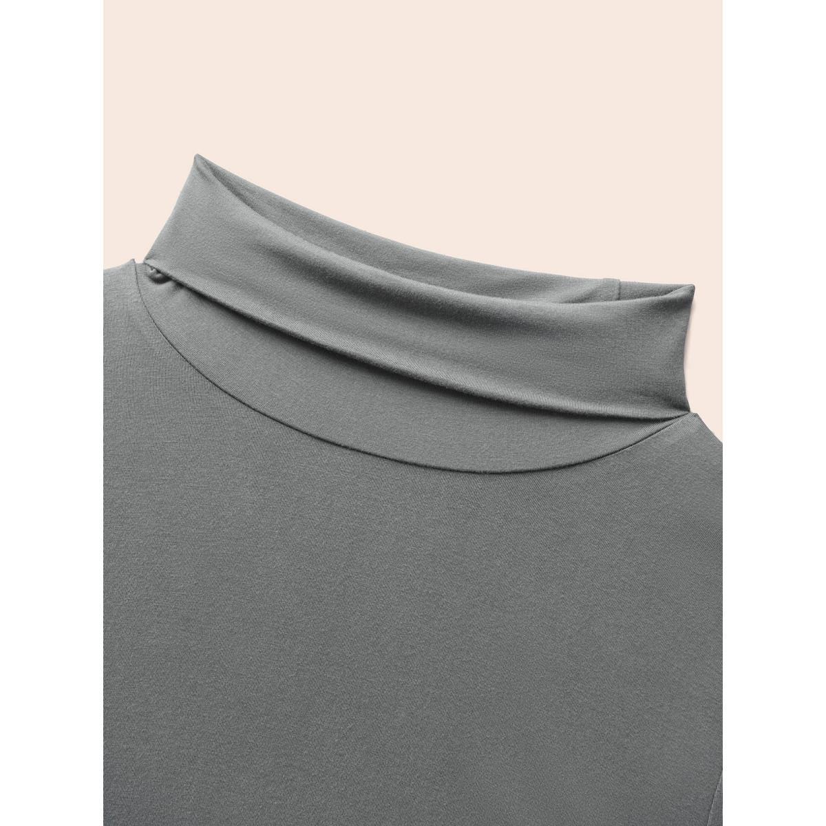 Plus Size Mock Neck High Stretch Basic T-shirt DimGray Women Elegant Non Ruffled collar Skinny Everyday T-shirts BloomChic 26/4X Product Image