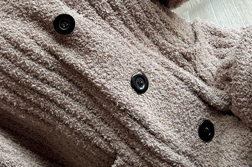 Pajama Set: V-Neck Plain Ribbed Cardigan + Straight Leg Pants Product Image