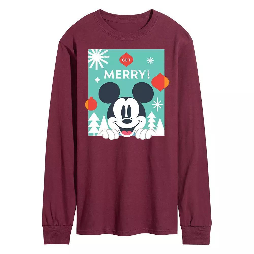 Disney's Men's Mickey Mouse Get Merry Long-sleeved Tee, Size: Large, Red Product Image