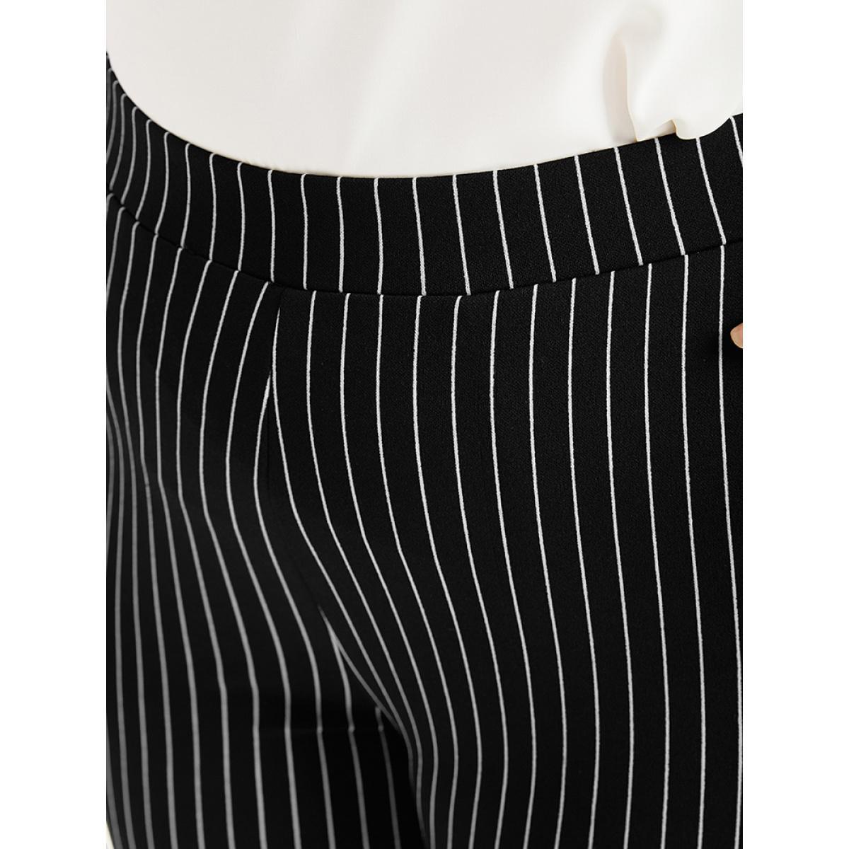 Plus Size Striped High Rise Pocket Elastic Waist Skinny Pants Women Black Office Skinny High Rise Work Pants BloomChic 28/5X Product Image