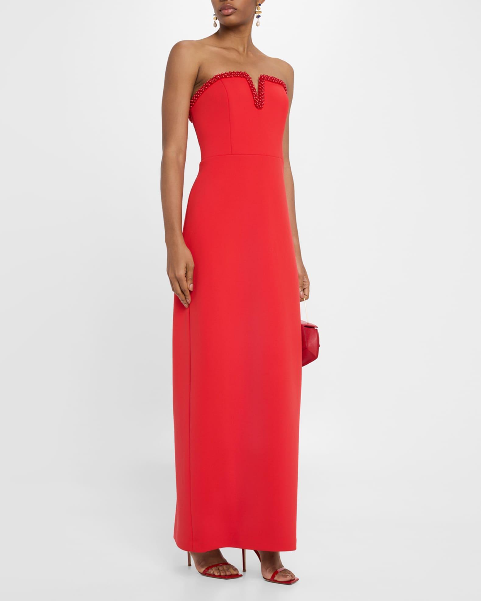 Strapless Beaded Crepe Column Gown Product Image