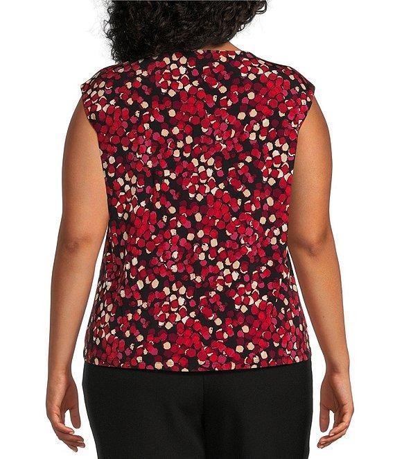 Kasper Plus Size Printed Keyhole Neck Cap Sleeve Top Product Image