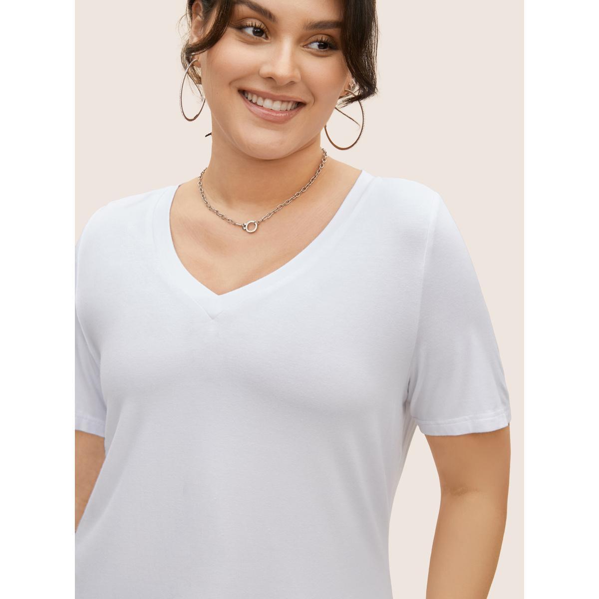 Plus Size Supersoft Essentials Solid V Neck Basic Knit T-shirt Originalwhite Women Basics Non V-neck Everyday T-shirts BloomChic 28/5X Product Image