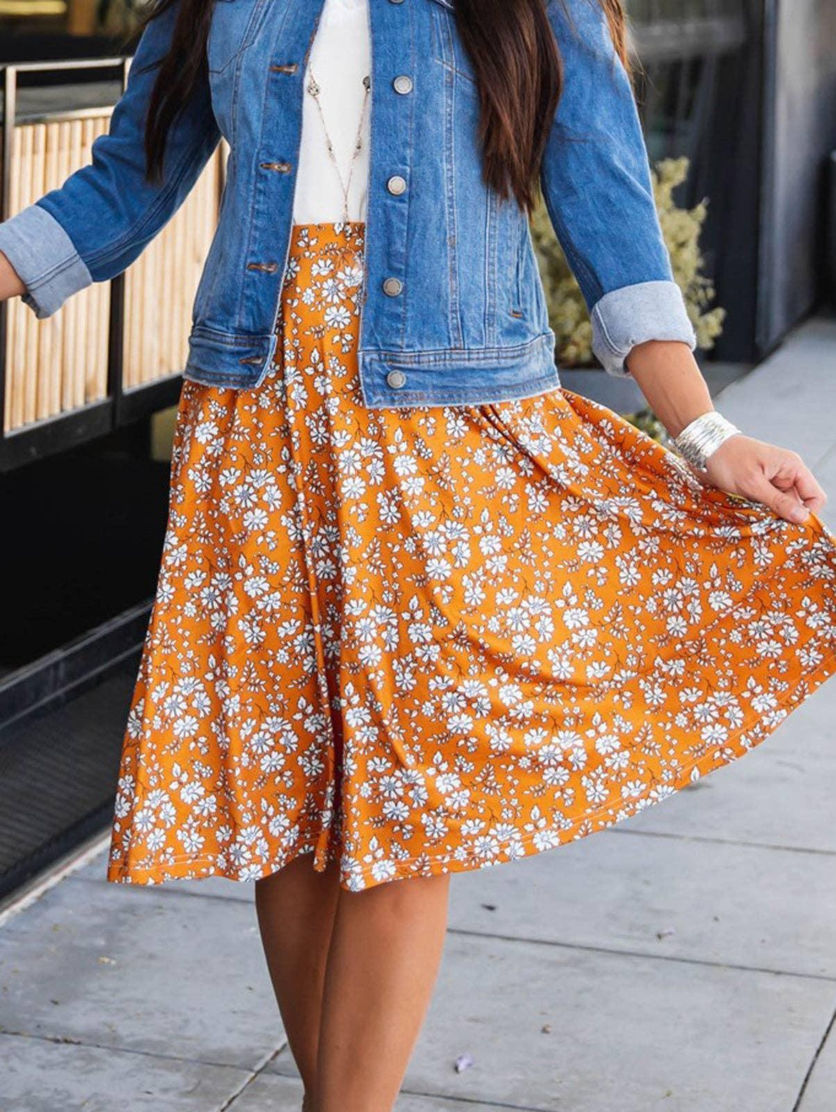 Floral A-line Knee Length Laura Skirt: Green Product Image