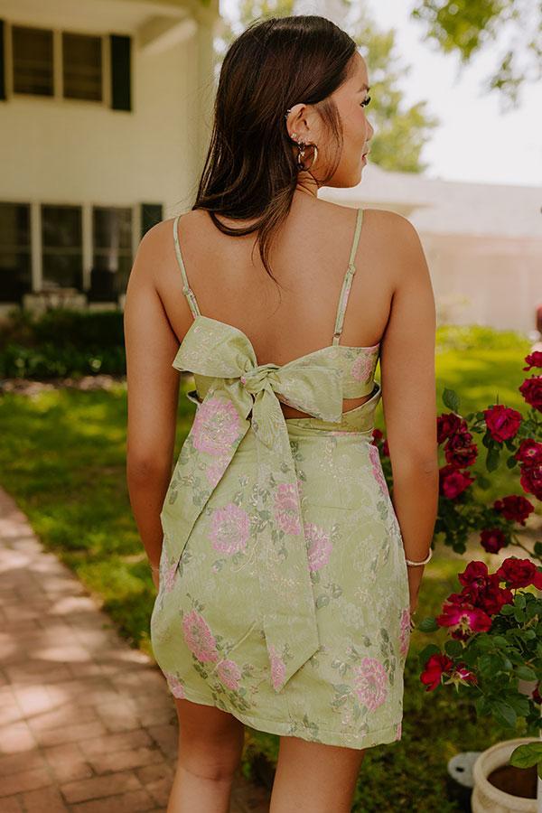 Floral Elegance Jacquard Mini Dress in Lime Product Image