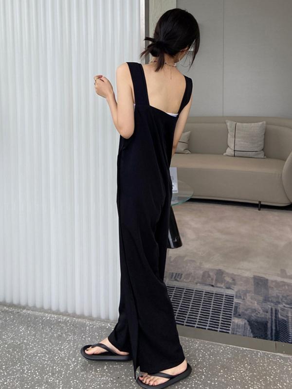 Original Creation Sleeveless Loose Solid Color Square-Neck Overalls Product Image