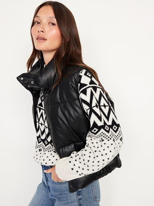 Faux-Leather Puffer Vest Product Image