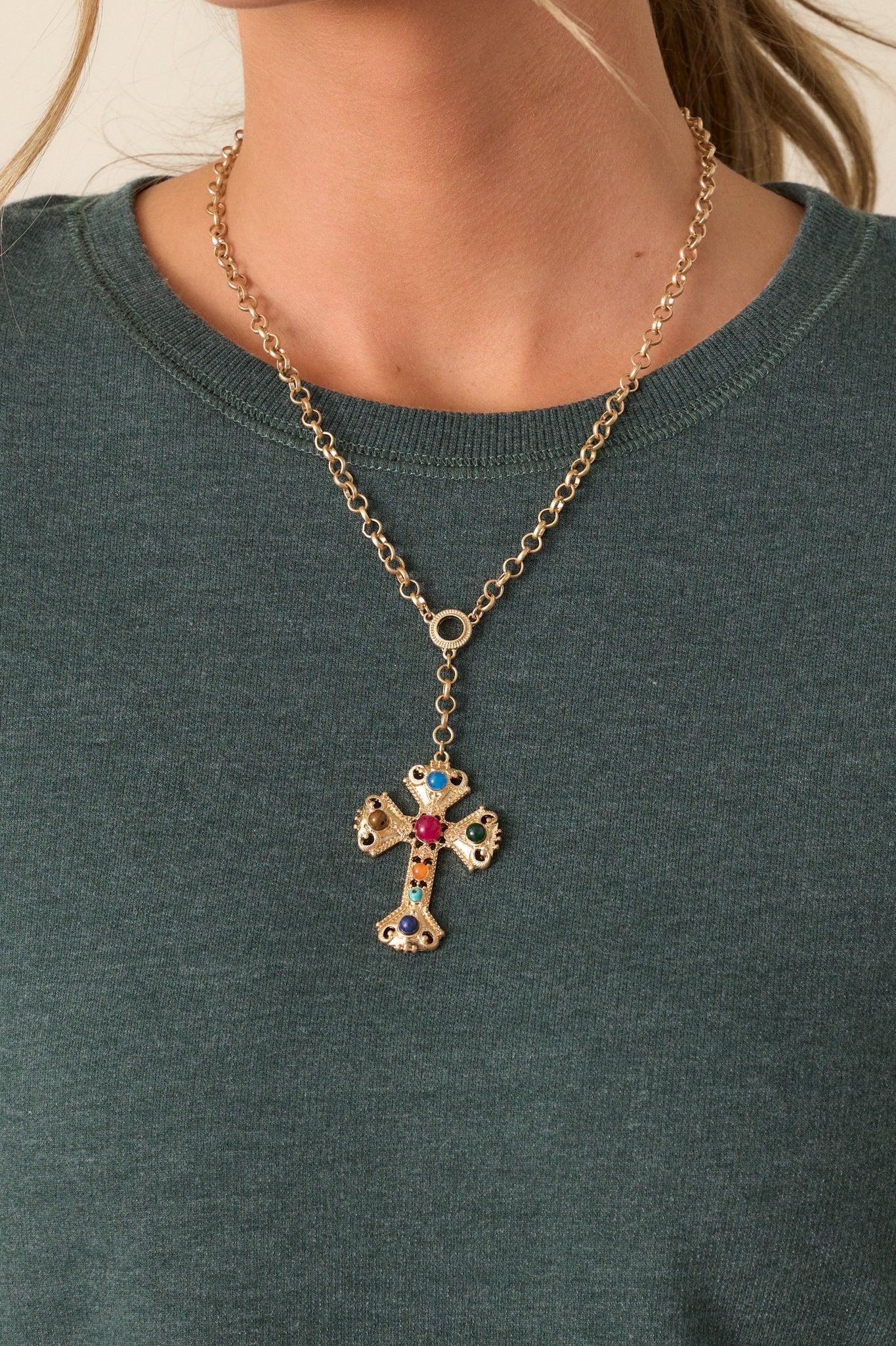 So Many Memories Gold & Multi Pearl Cross Necklace Product Image