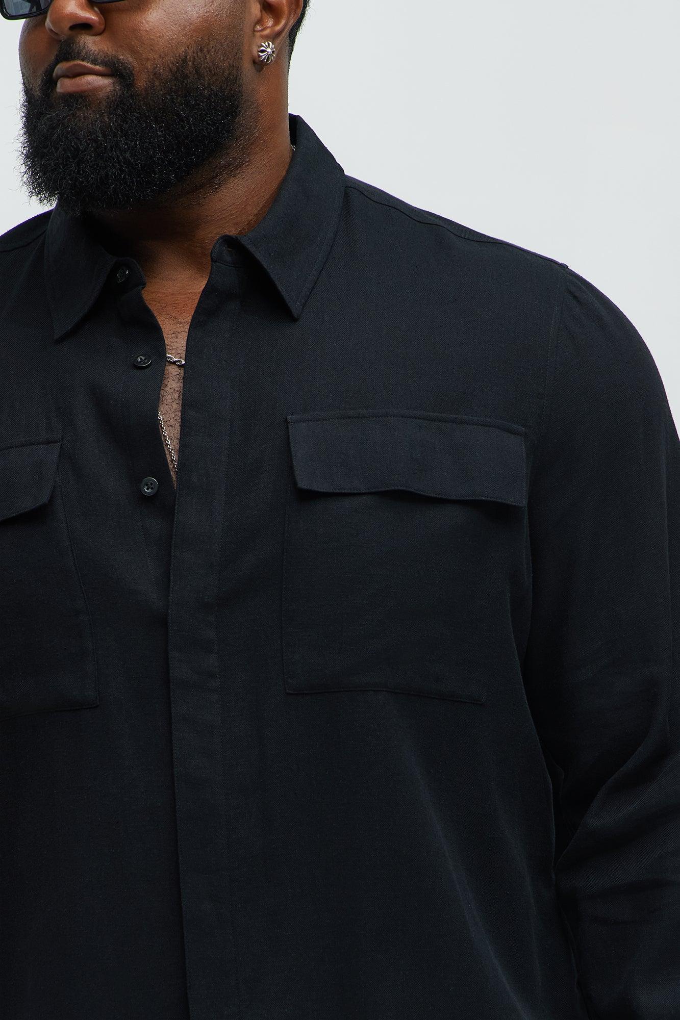 Bahamas Linen Long Sleeve Shirt - Black Male Product Image