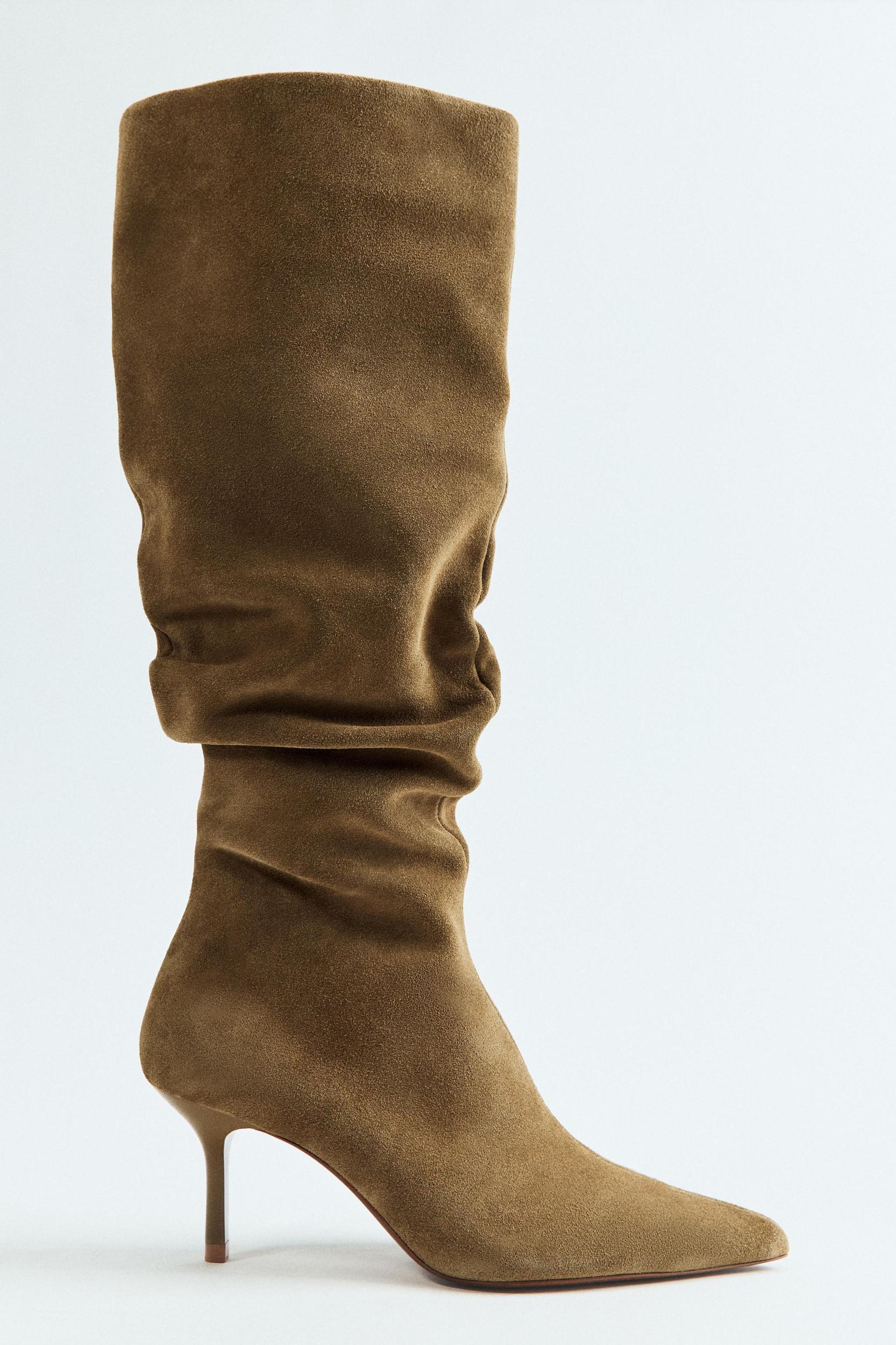 RUCHED SPLIT LEATHER HEELED BOOTS Product Image