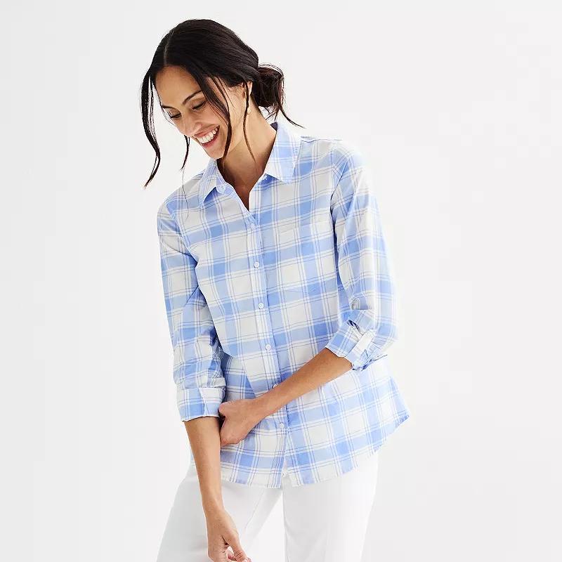 Women's Croft & Barrow® Essential One Pocket Button Down Shirt, Size: Medium, Spring Team Check Product Image