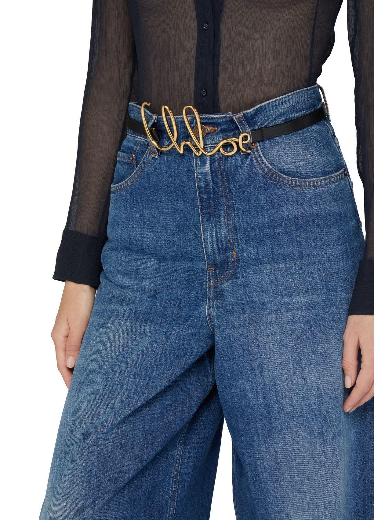 CHLOÉ Iconic Leather Belt Gold-tone Hardware In Black Product Image