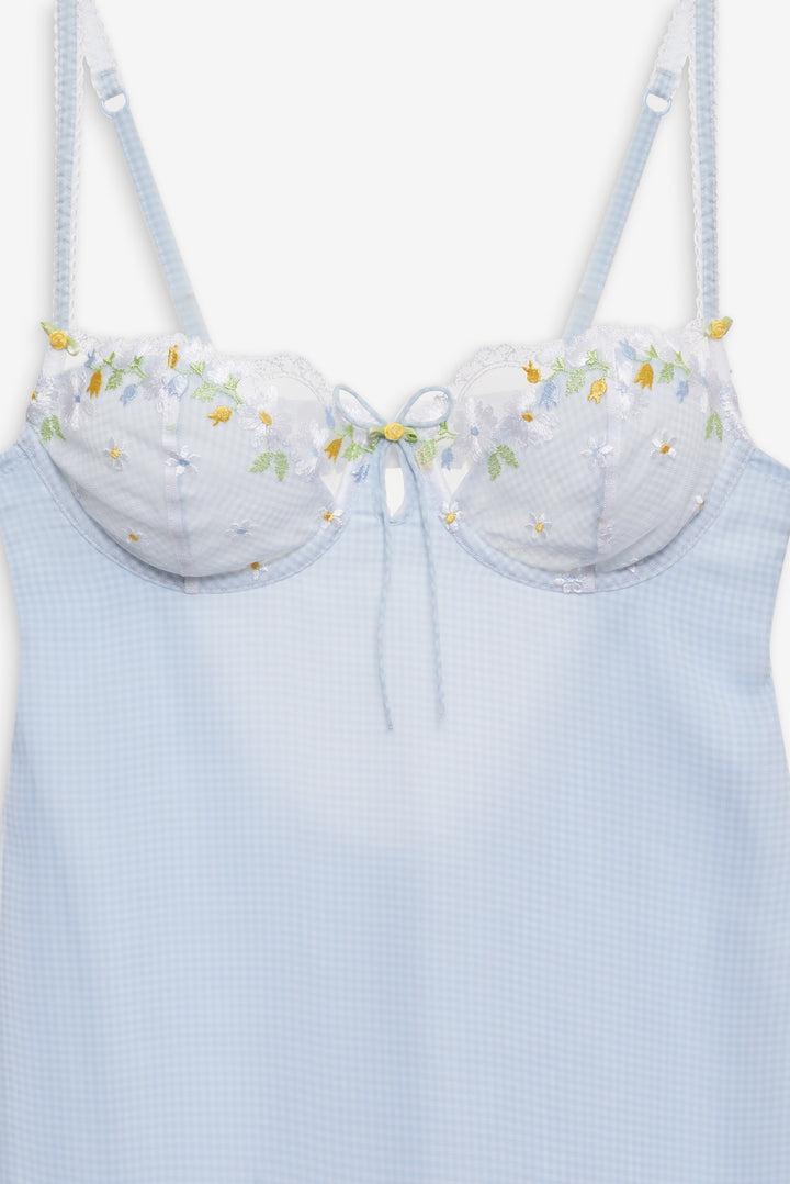 Gingham Rose Slip Dress — Blue Product Image