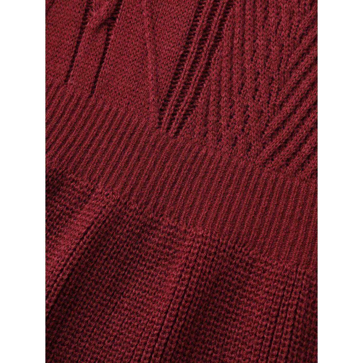 Plus Size Plain Textured Scalloped Trim Pullover Deepred Women Casual Bodycon Long Sleeve Round Neck Everyday Pullovers BloomChic 22-24/3X Product Image