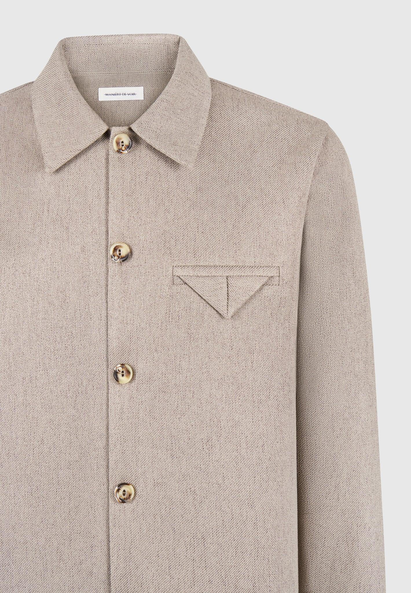 Textured Tailored Long Sleeve Overshirt - Taupe Male Product Image