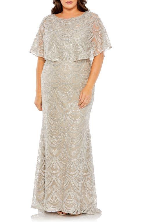 Womens Embellished Capelet Gown Product Image