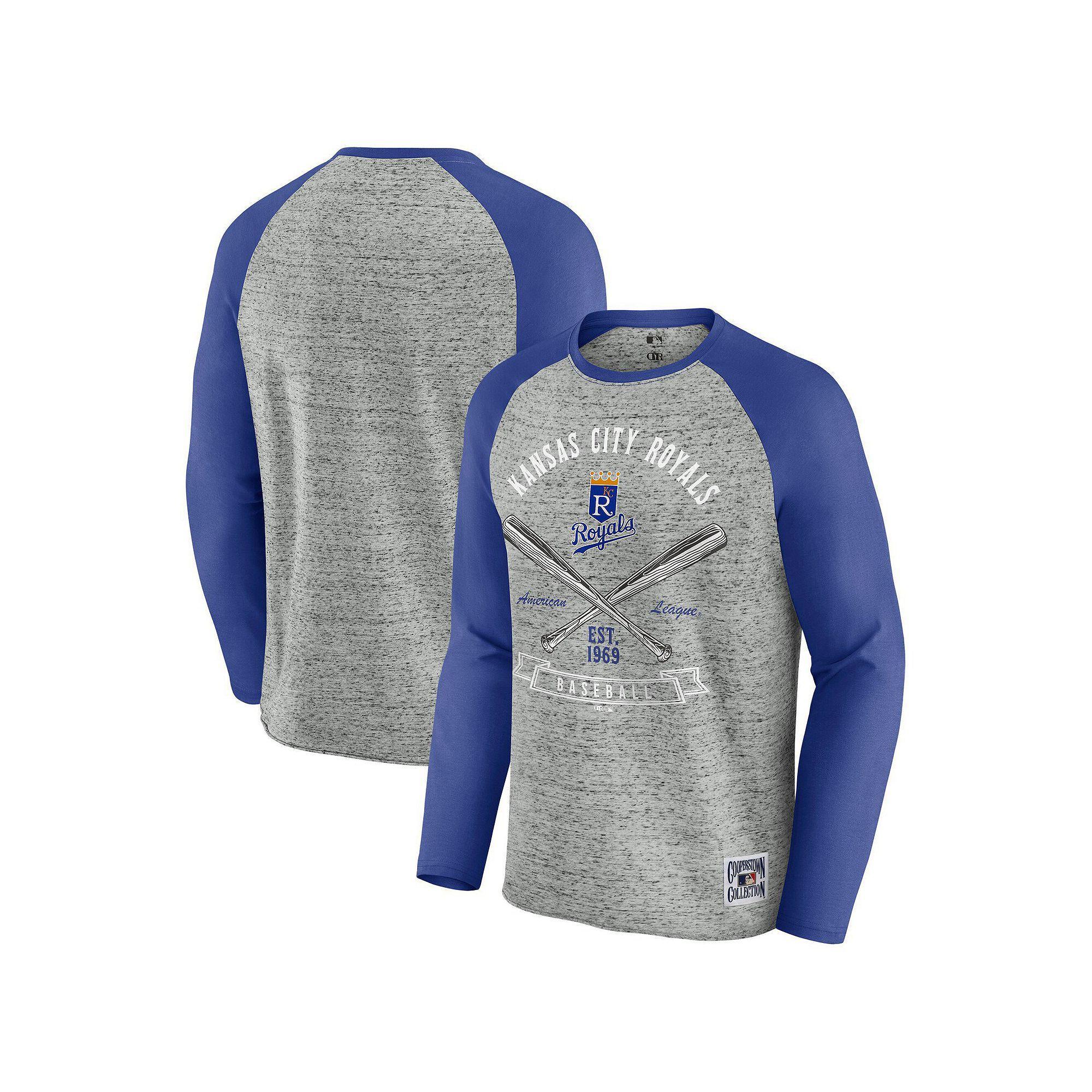 Men's Darius Rucker Collection by Fanatics  Heather Gray Kansas City Royals Raw Edge Raglan Long Sleeve Baseball T-Shirt, Size: 2XL, Grey Product Image