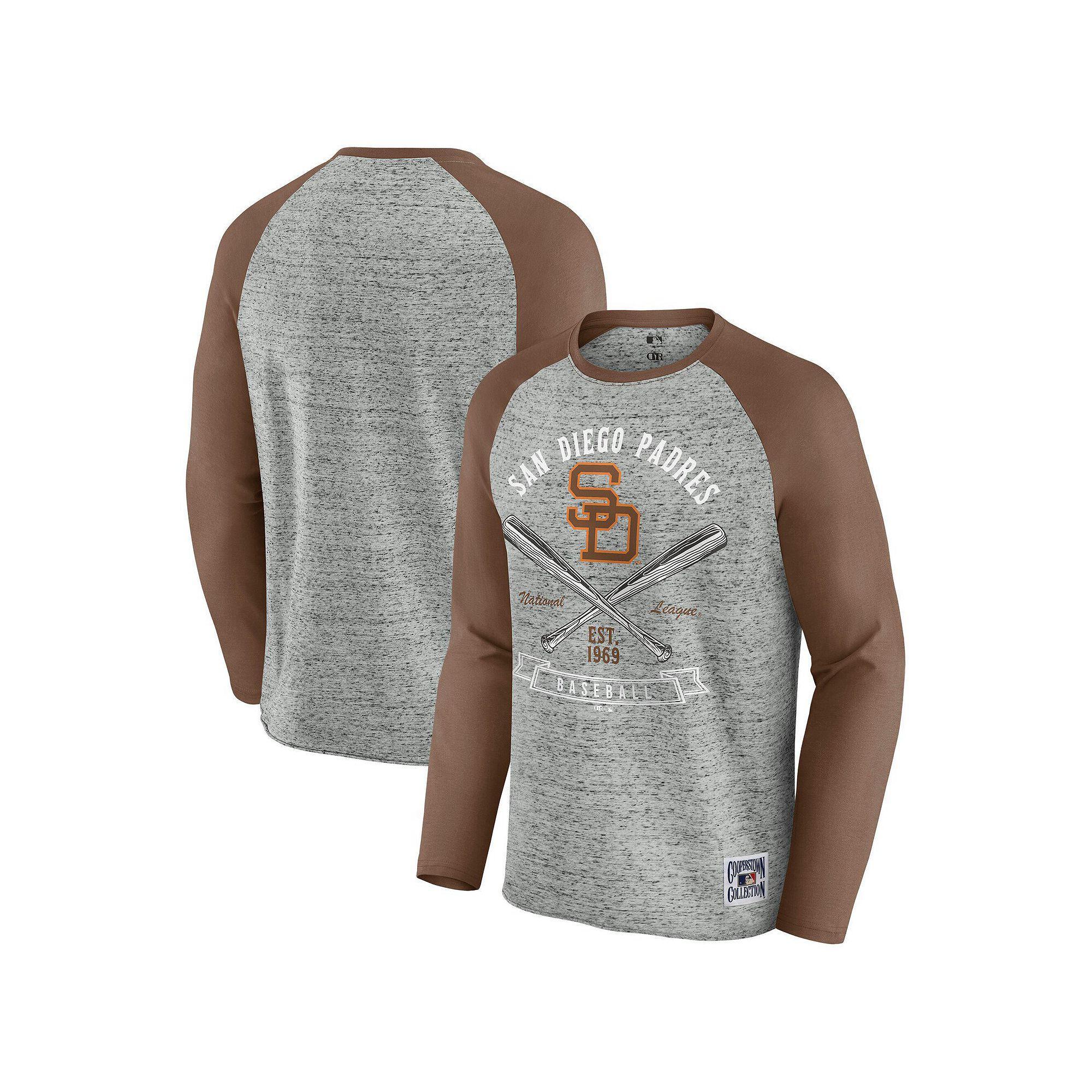 Men's Darius Rucker Collection by Fanatics  Heather Gray San Diego Padres Raw Edge Raglan Long Sleeve Baseball T-Shirt, Size: Large, Grey Product Image