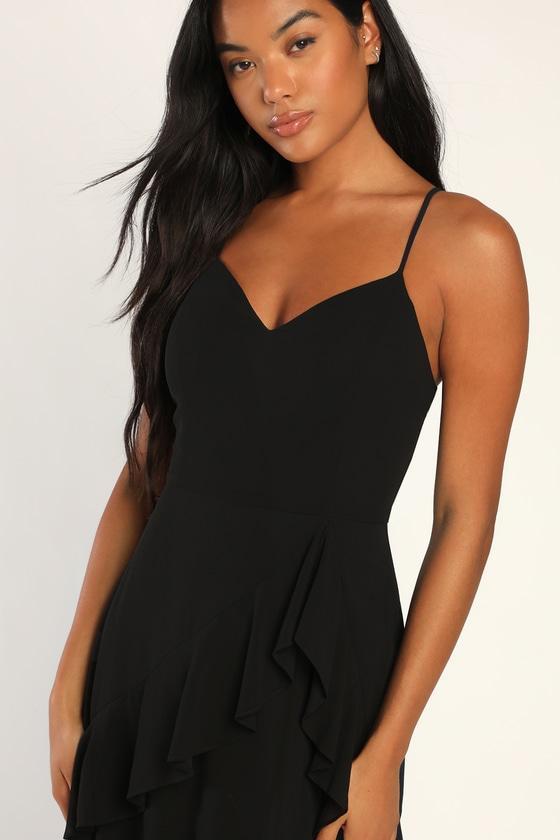 Blessed with Beauty Black Ruffled Sleeveless Maxi Dress Product Image