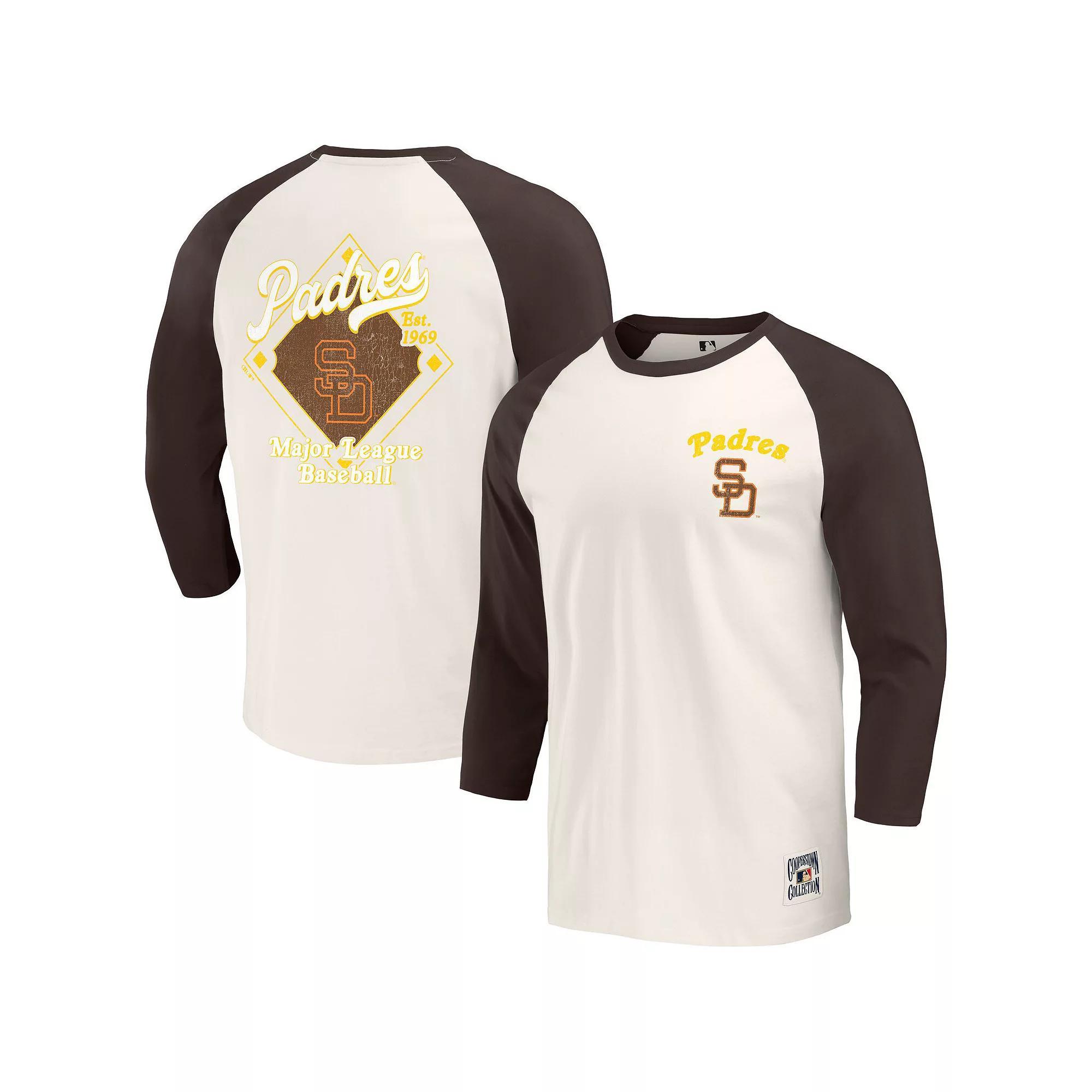 Men's Darius Rucker Collection by Fanatics Brown/White San Diego Padres Cooperstown Collection Raglan 3/4-Sleeve T-Shirt, Size: 2XL Product Image