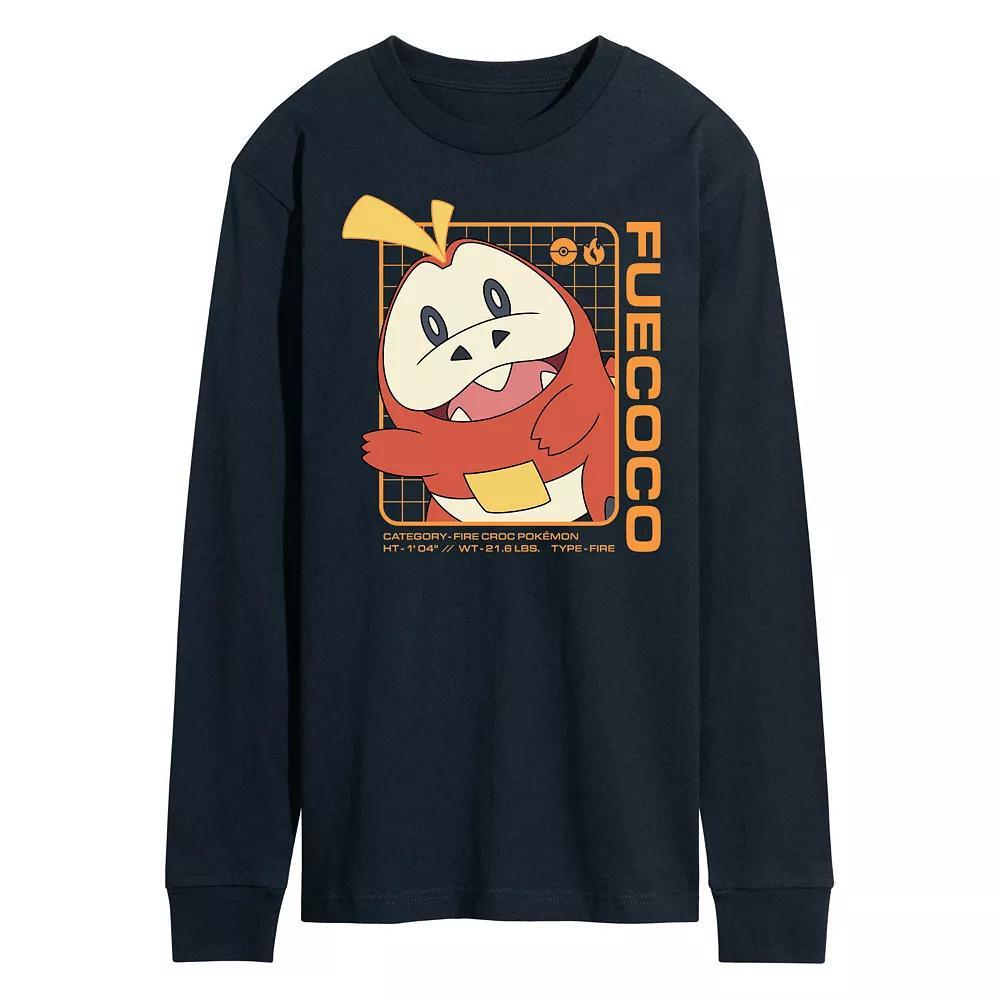 Men's Pokemon Fuecoco Stats Long Sleeve Graphic Tee, Size: Small, Blue Product Image