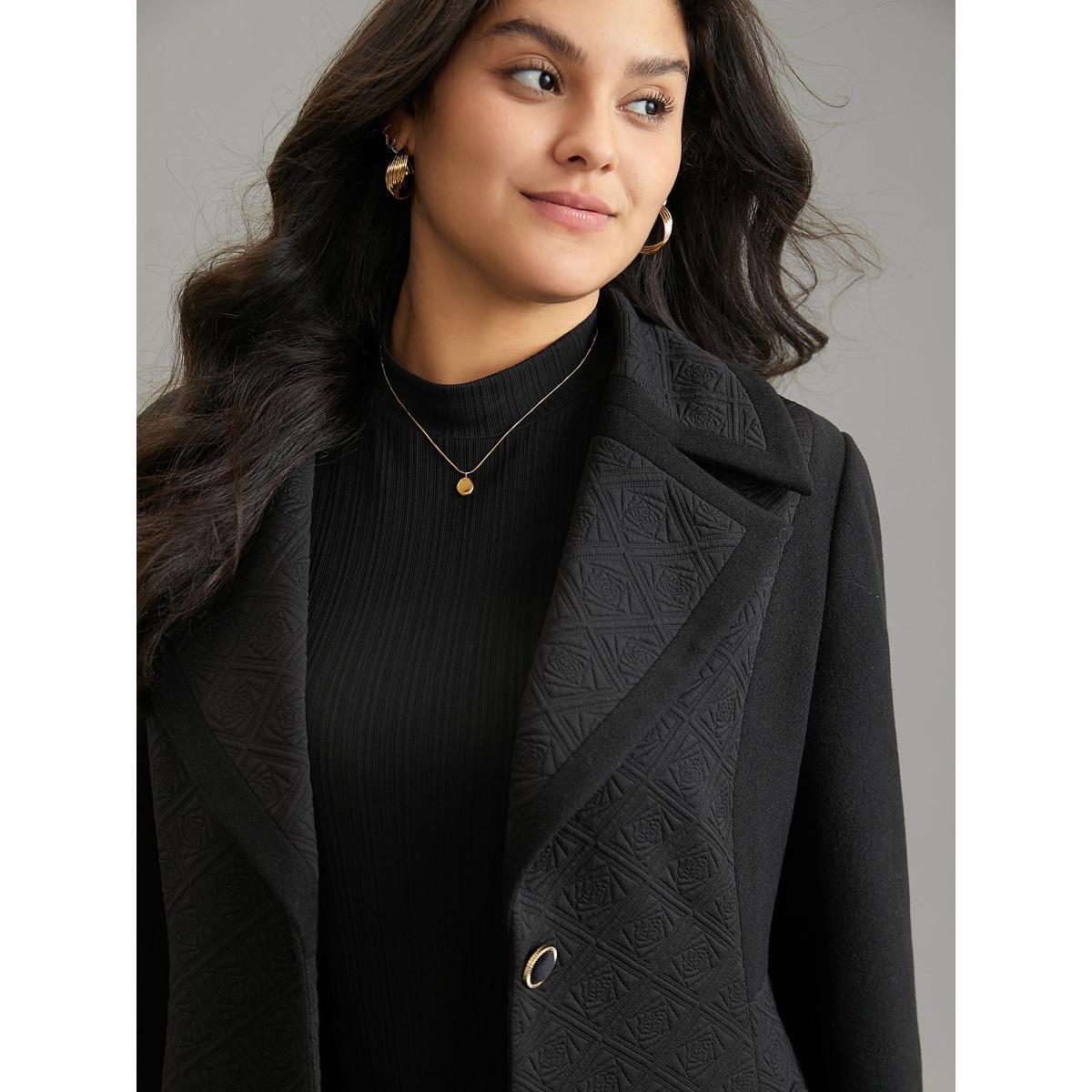 Plus Size Solid Textured Button Up Lapel Collar Woven Coat Women Black Elegant Texture Ladies Everyday Winter Coats BloomChic 28/5X Product Image
