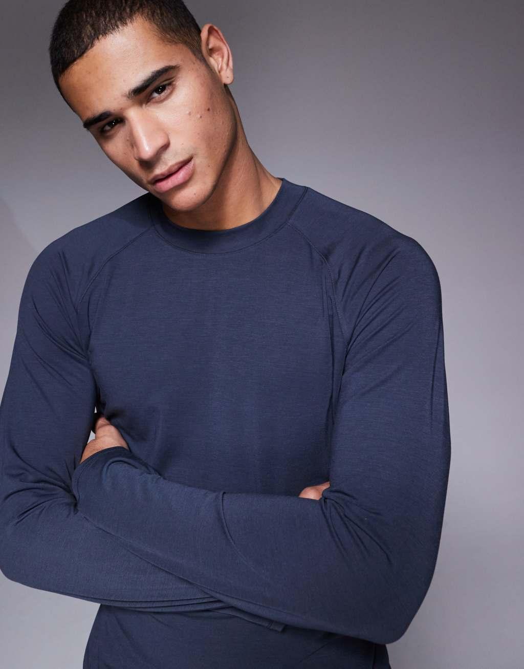 4505 performance jersey mock neck slim fit training long sleeve t-shirt in dark navy  Product Image