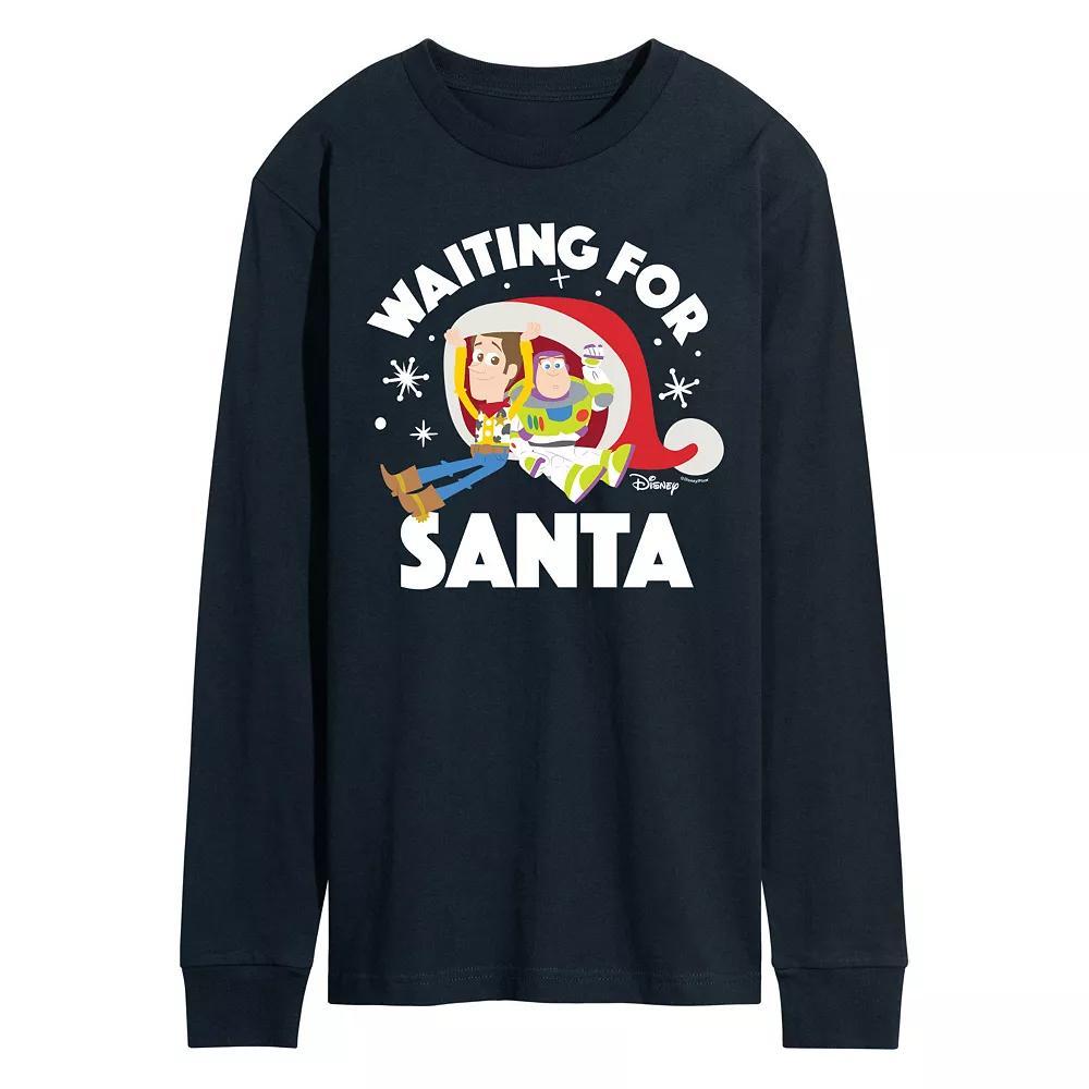 Disney / Pixars Toy Story Woody & Buzz Lightyear Mens Waiting For Santa Long Sleeve Graphic Tee Blue Product Image