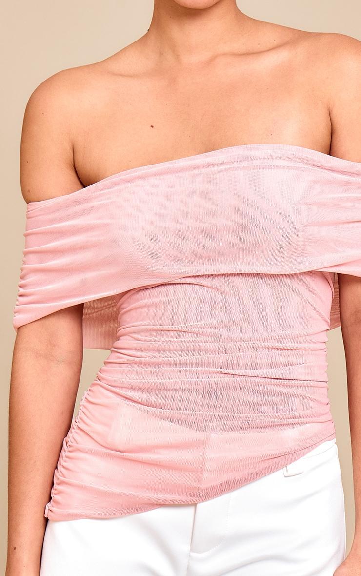 Pale Rose Mesh Foldover Ruched Bandeau Top Product Image