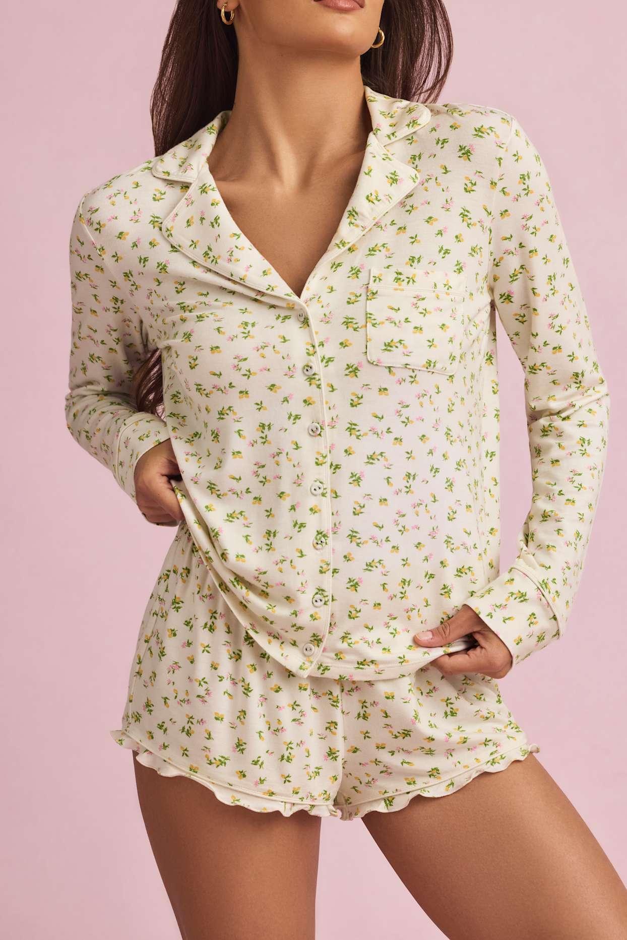 Modal Long-Sleeve Pyjama Top in Lemon Print Product Image