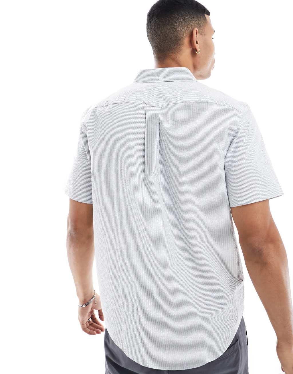 Farah cotton stripe seersucker shirt in blue Product Image