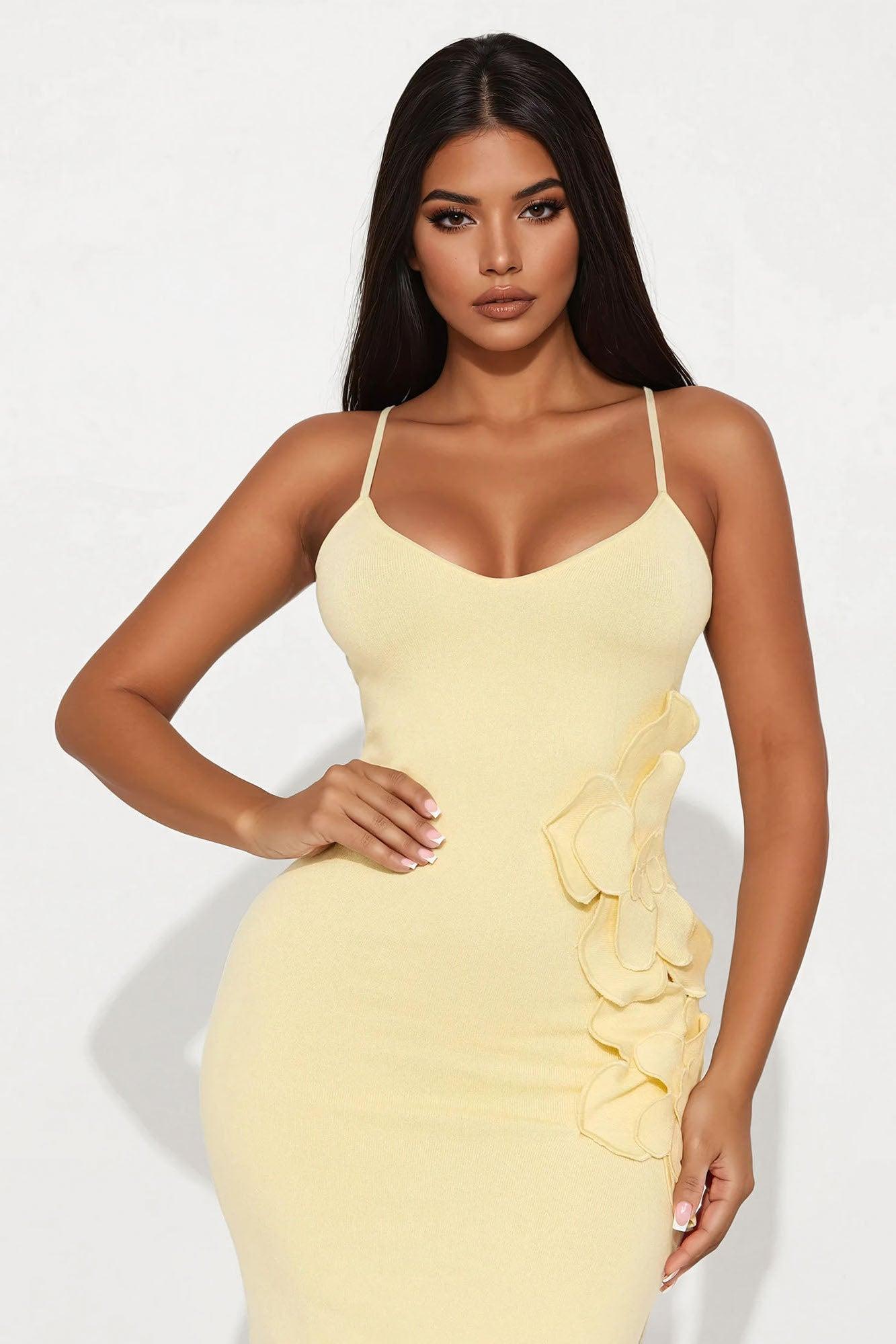Flora Sweater Maxi Dress  - Butter Yellow Product Image
