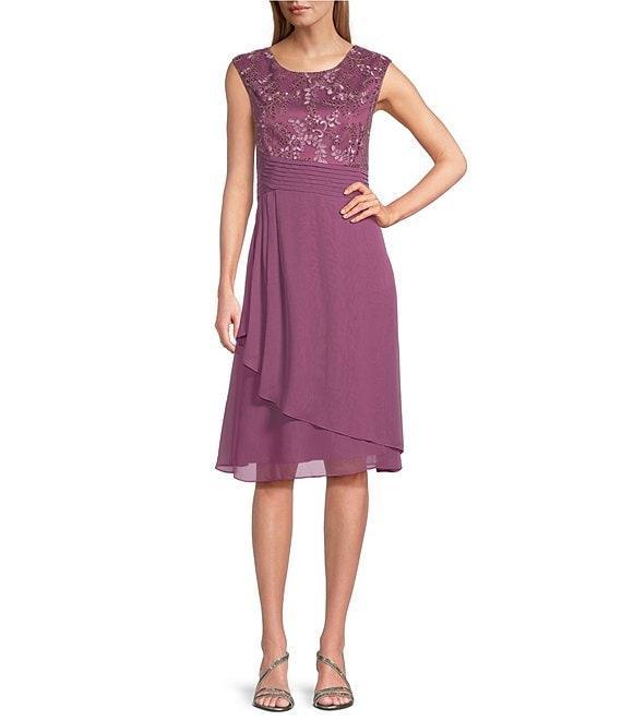 Alex Evenings Cap Sleeve Empire Waist Embroidered Midi Dress Product Image